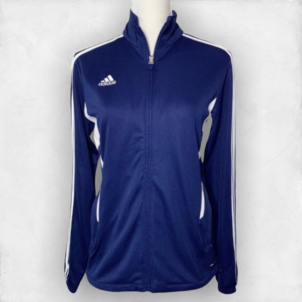Women’s Adidas navy blue jacket S full-zip track athletic 3 stripe running NWT